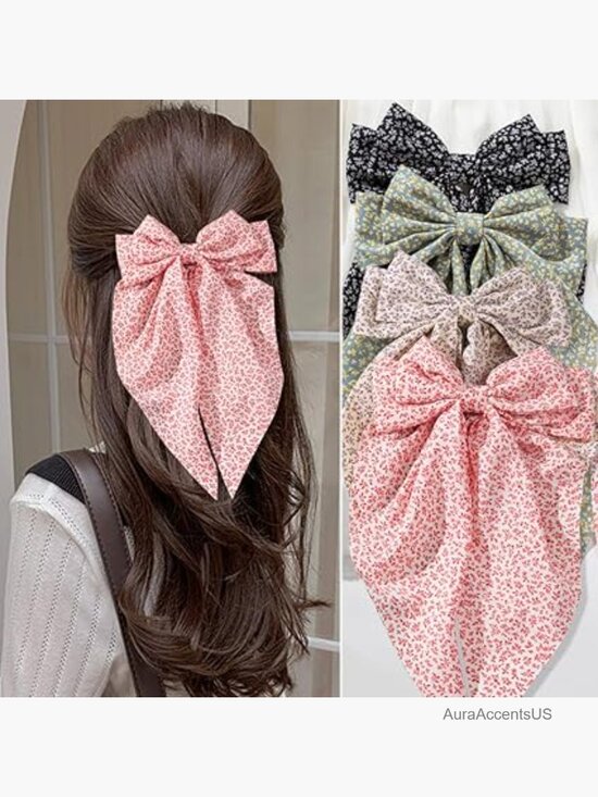 4 Premium Satin Hair Bow Claw Clips, Non-Slip, All Hair Types, Accessories main image 4